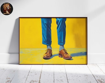 Blue Suit Brown Shoes Art Print, Retro Oil Painting (Digital Download)