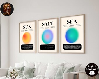 Coastal Wall Art Prints | Sun, Salt, Sea Aura Posters (Digital Download)