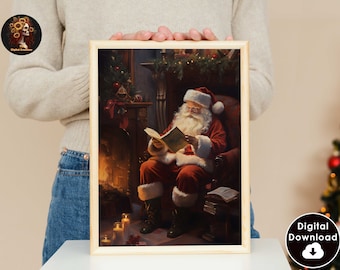 Vintage Santa Reading Print | Retro Christmas Wall Art (Digital Download)