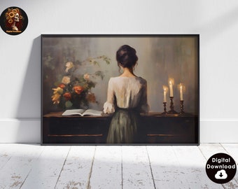 Antique Portrait Woman Reading | Vintage Print Bedroom Wall Decor Digital PRINTABLE