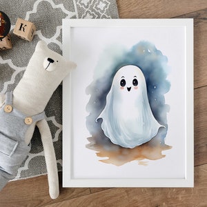 Ghosts Art Print, Halloween Art Print, Halloween Decor, Cute Ghosts in Field, Spooky Vintage Halloween, Printable Wall Art, Digital Download