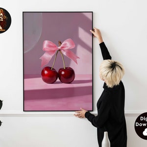 Coquette Pink Bow Cherry Wall Art College Apartment