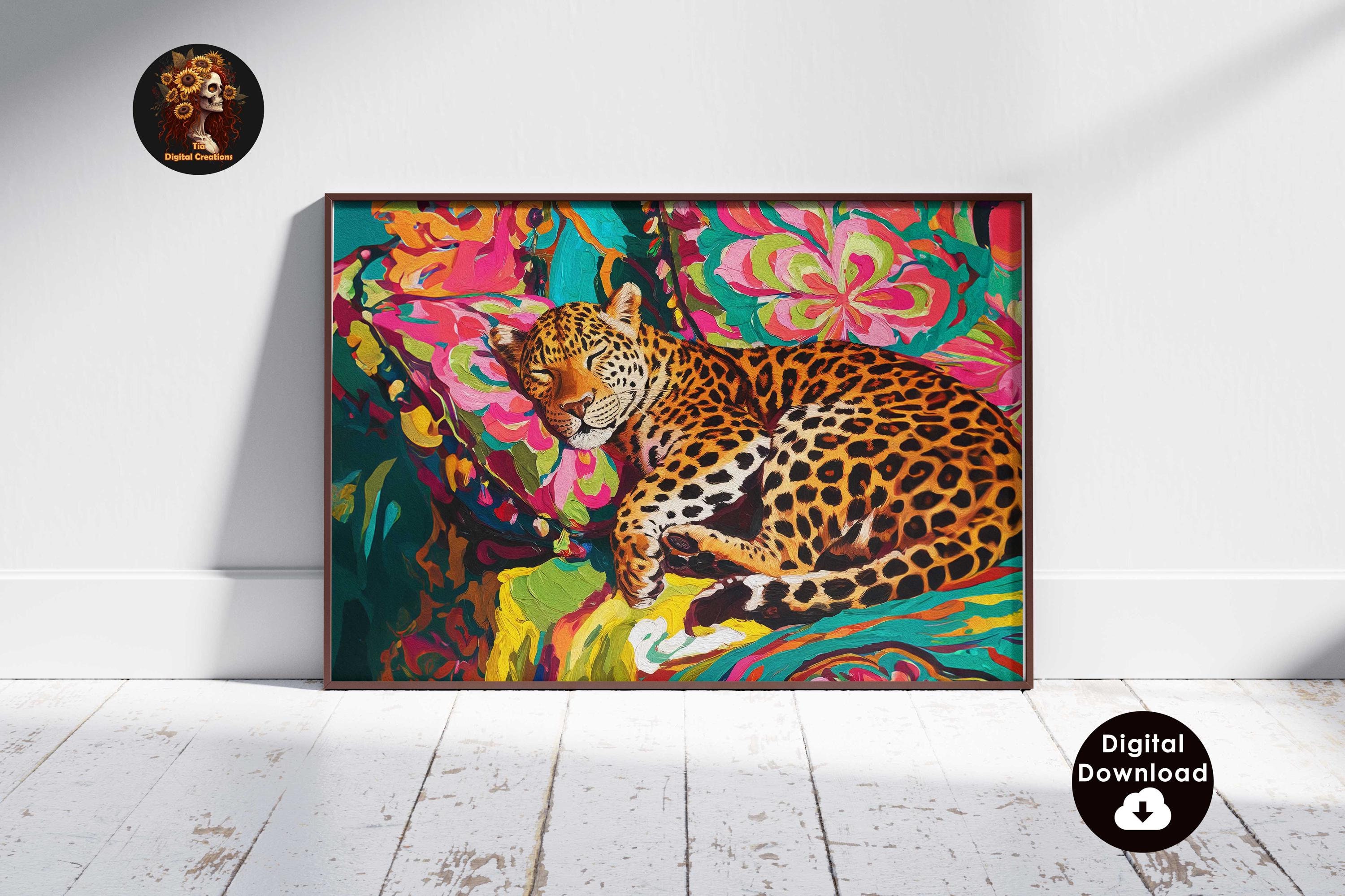 Sleeping Leopard Cheetah Maximalist Painting Printable Wall Art