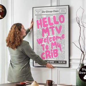 Retro 70s aesthetic poster, pink instant download, printable wall art