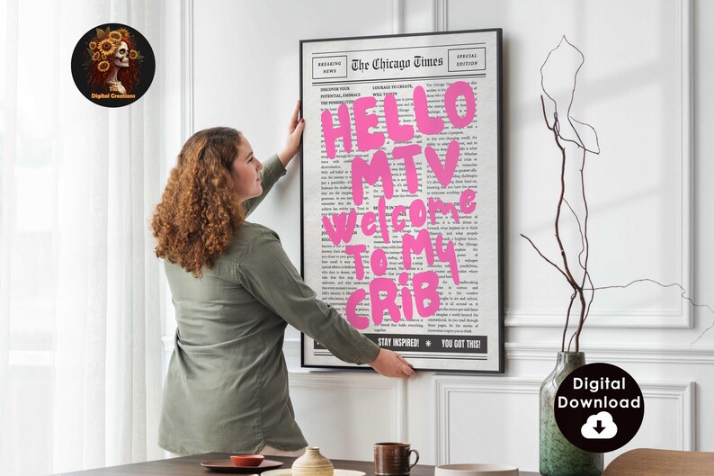 Retro 70s aesthetic poster, pink instant download, printable wall art