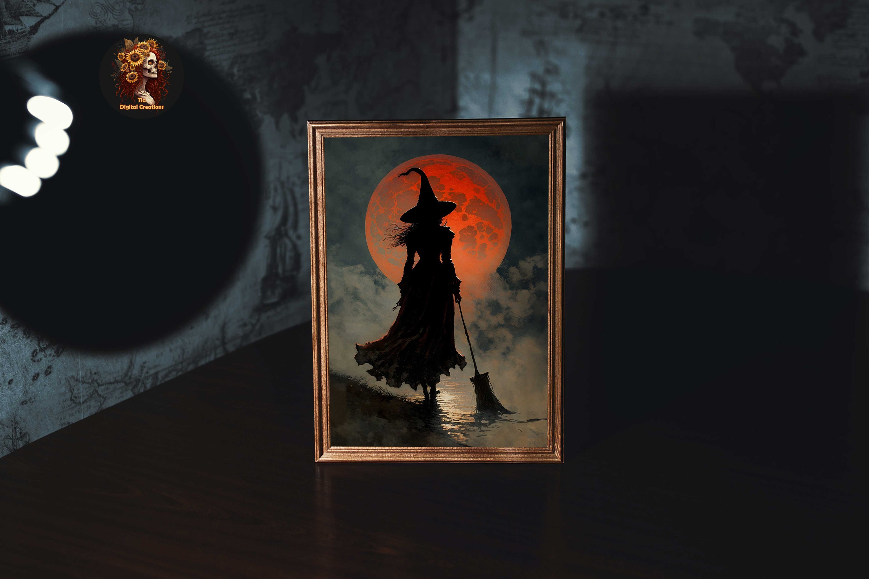 Halloween Wandbilder Set - Gruselige Hexe & Kürbis Deko