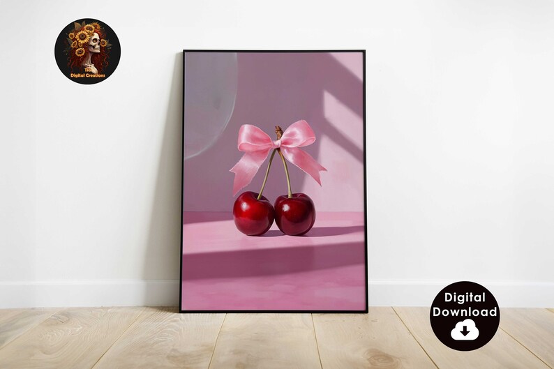 Trendy Cherry Art Digital Prints Feminine Poster