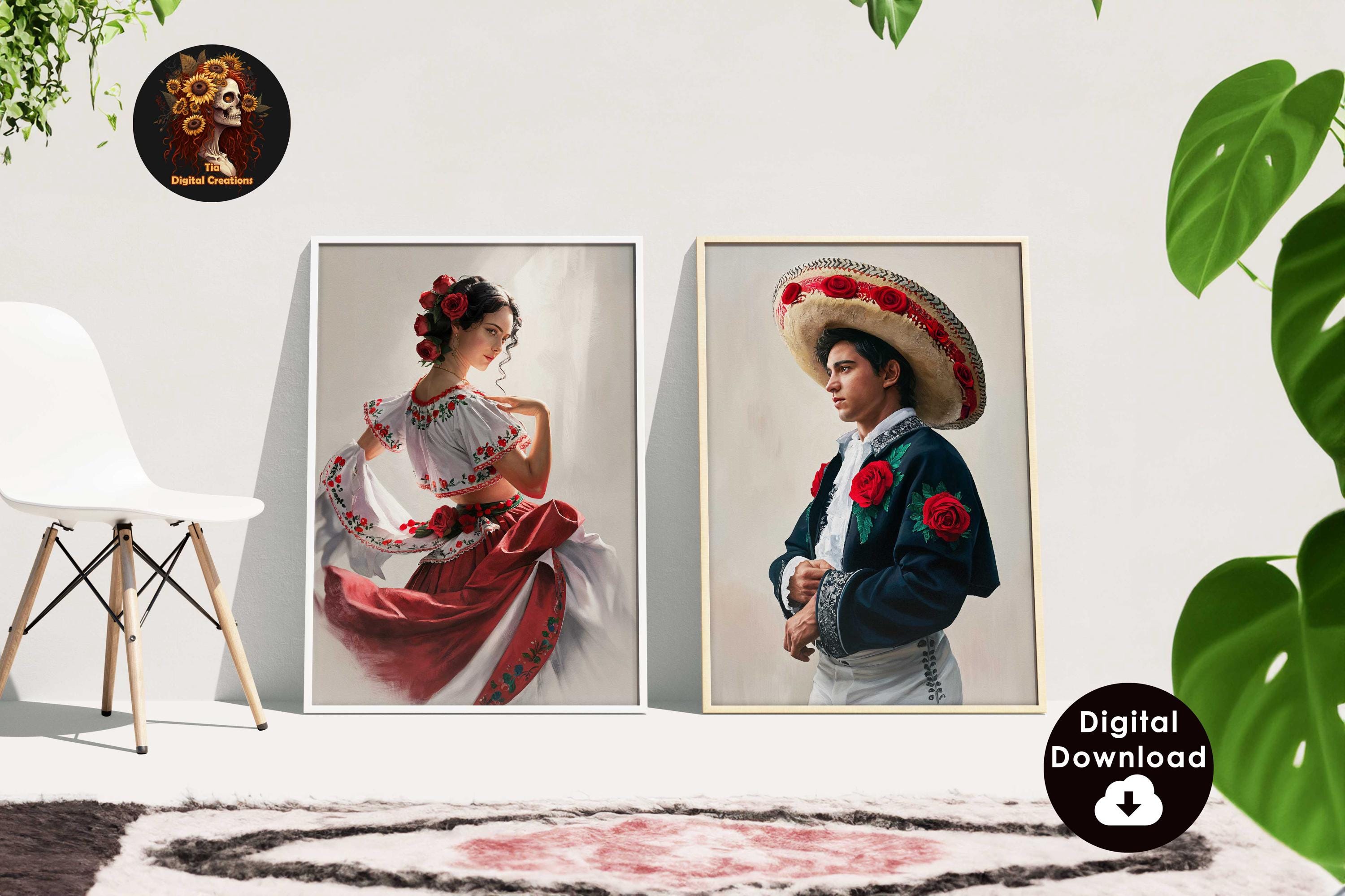 Mexican Art Set of Two Digital Prints, Romantic Mariachi Wall Decor ...