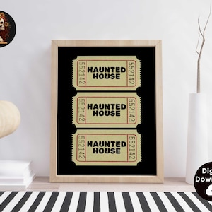 Trendy Halloween Decor Haunted House Drink Ticket Print | Retro Halloween Print Wall Prints Trendy | Spooky Season schwarz druckbare Kunst