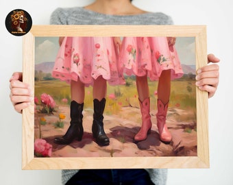 1950s Pink Cowgirl Boot Print: Retro Western Wall Art (Digital Download)