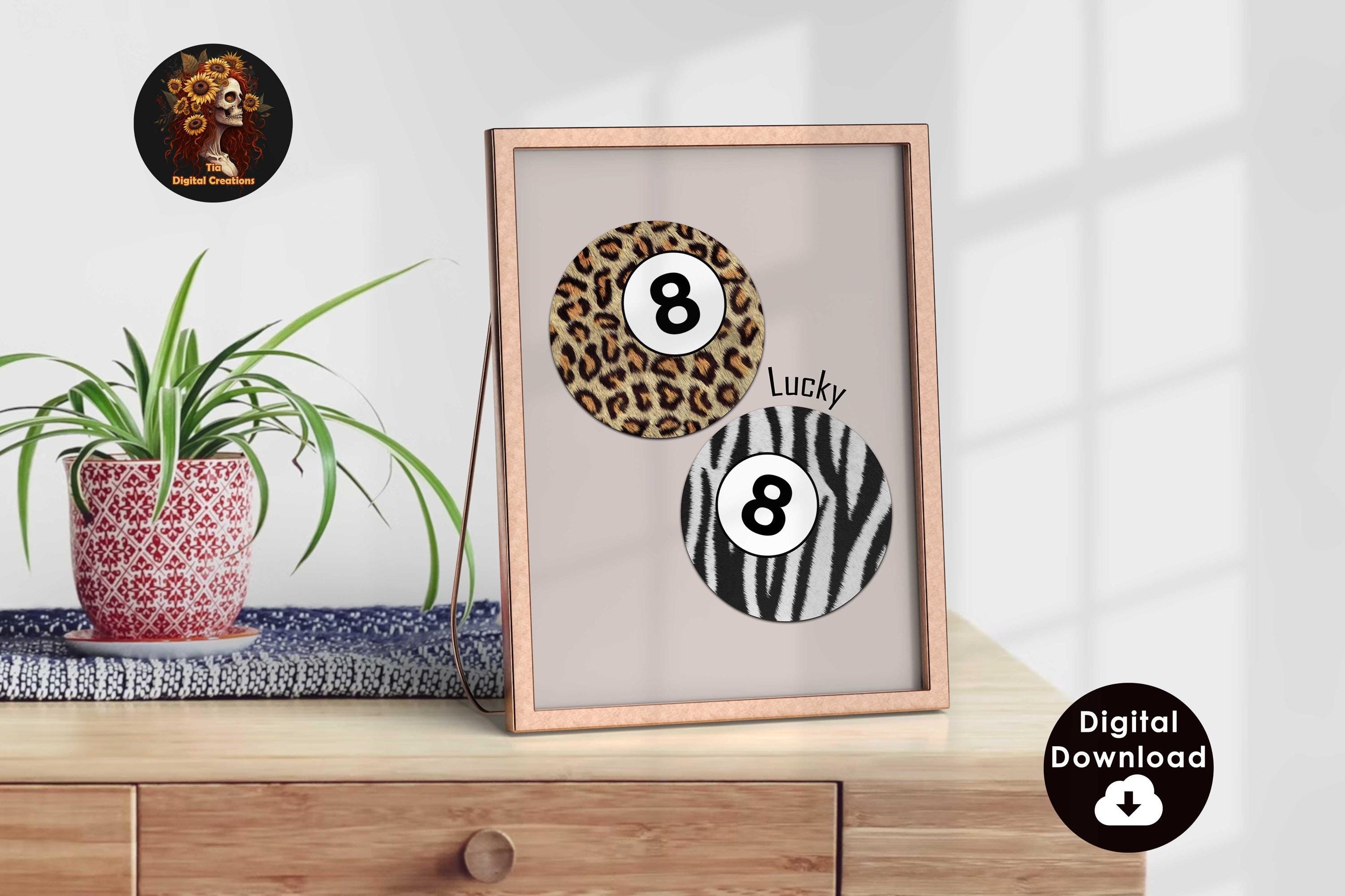 8 Ball Leopard Zebra Print, Retro Lucky Girl Poster, Funky Y2K