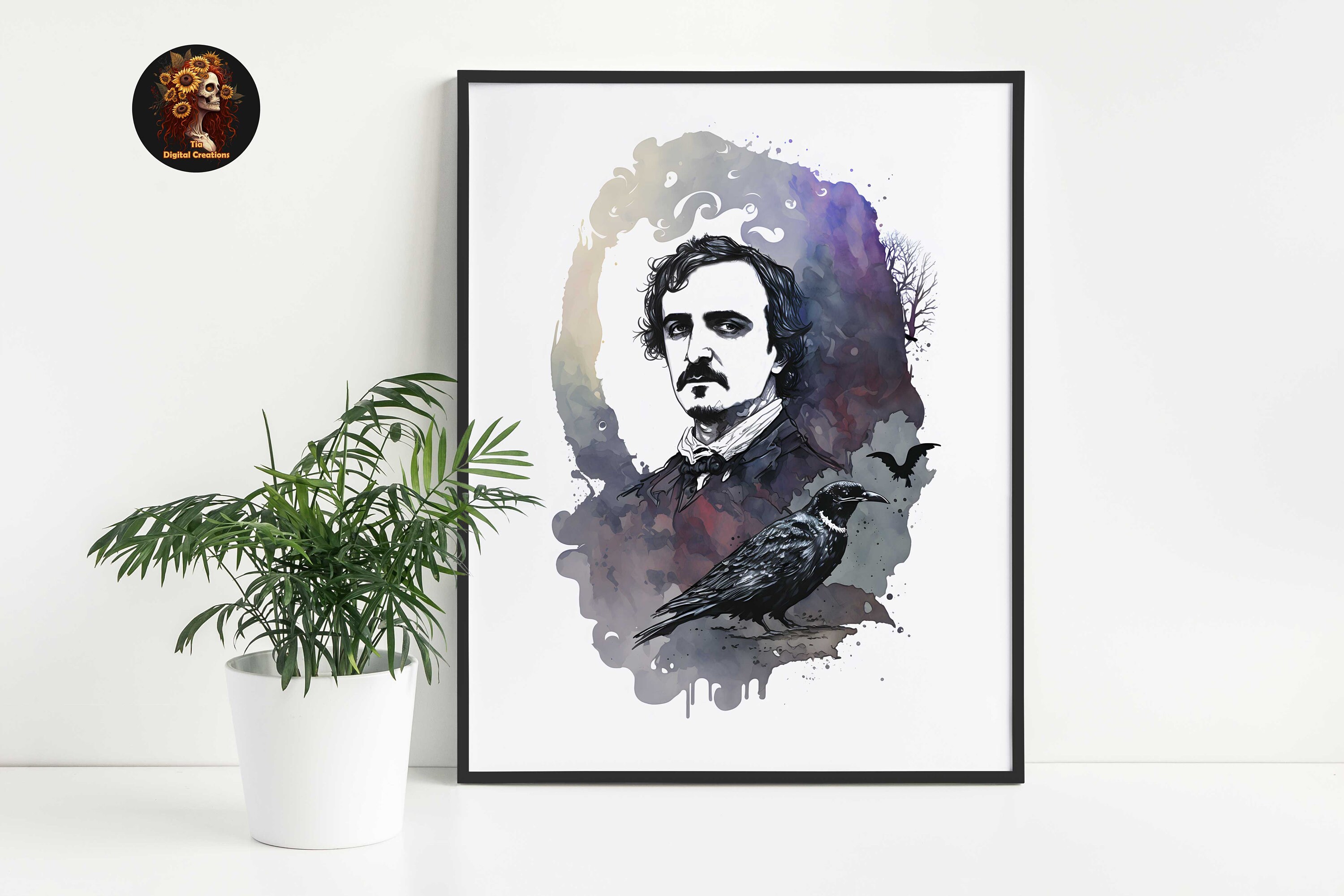 Edgar Allan Poe & Raven Art. Dark Academia Decor Watercolor - Etsy