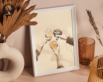 Mixology Art Print, Cocktail Cheers Illustration (Digital Download)