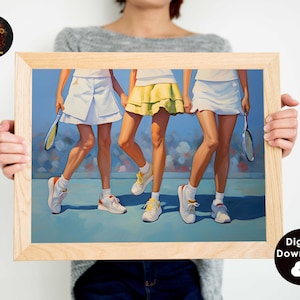 Retro Tennis Girl | Preppy Room Decor | Girly Wall Art | Pink Apartment Painting | Soft Girl Aesthetic | 1950th Aesthetic Wall Art