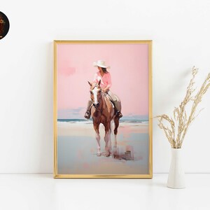 Pink & Preppy Cowgirl Boots Art Print | Girly Trendy Wall Art | Cowgirl Boots Ocean Coastal | Oil Painting | Dorm Room | Digital PRINTABLE