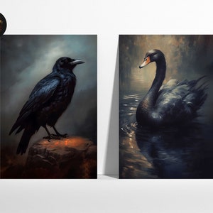 Gothic Nursery Decor Black Swan & Raven Prints. Alternative Baby Decor Gothic Baby Shower Gift. Halloween Room Aesthetic Witchy Wall Decor.