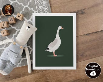 Silly Goose Wall Art, Cute Goose Poster, Dark Blue Boy Nursery Decor ...