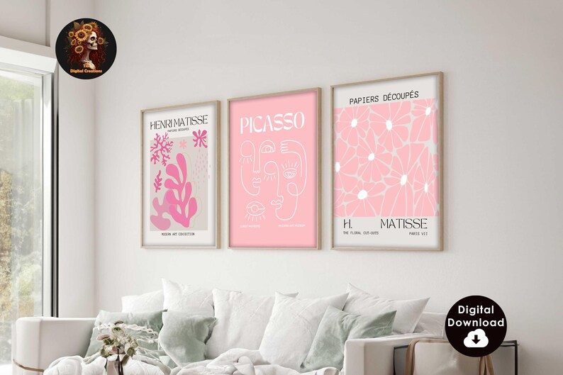 Pink Matisse Print Set of 3 Printable Digital Download Gallery Wall Set ...