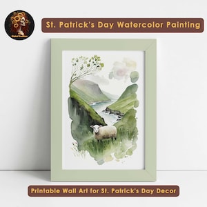 St. Patrick&#39;s Day Watercolor Painting. Printable Wall Art for St. Patrick&#39;s Day Decor