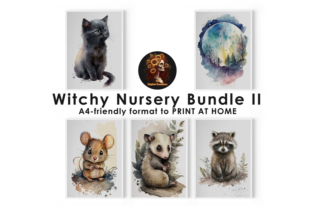 Witchy Nursery Decor Set of 5 Prints. Whimsical Baby Animal - Etsy Australia