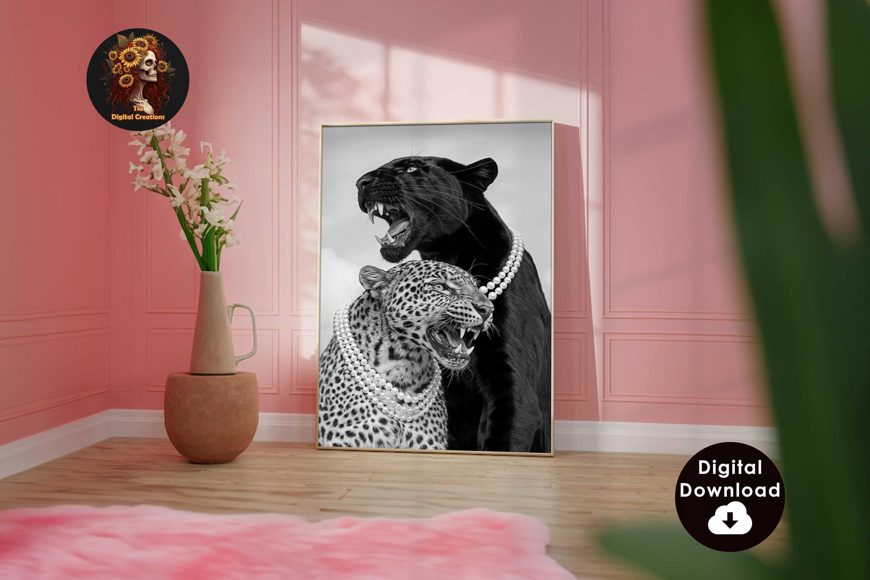 Stylish Roar Cheetah & Jaguar Print Black and White Panther Wall Art Vintage Photography Fashion 1950s Printable Leopard Digital Download