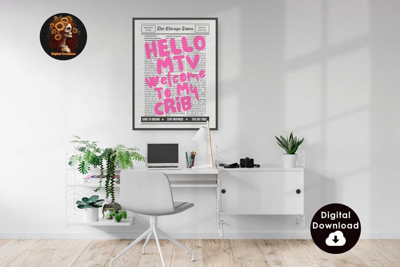 Hi Hello MTV, newspaper print, retro wall art