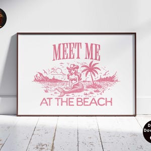 Meet Me At The Beach Print Trendy Coastal Art Pink Typography Poster Beach House Decor Ocean Wall Art Girly Print Digital Download 1 Print
