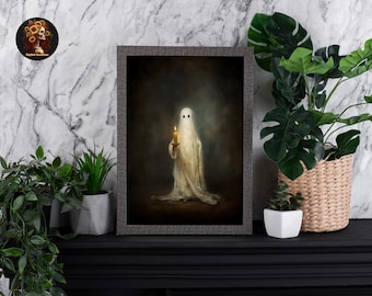 Victorian Ghost Art Print: Dark Academia Halloween Decoration. Gothic Painting, Vintage Poster. Victorian Wall Art & Oil Painting.