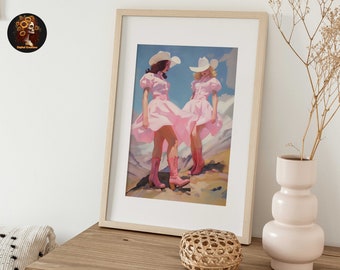 1950s Aesthetic Pink Cowgirl Boot Print - Trendy Retro Poster for Cool Dorm Apartment, 8x10 11x14 16x20 Set, Downloadable Print