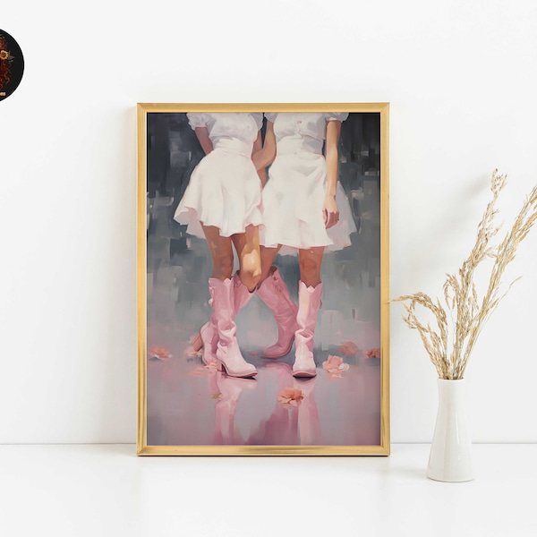 1950s Aesthetic: Pink Cowgirl Boot Print. 8x10, 11x14, 16x20 Downloadable Art for Cool Dorm & Girly Apartment. Trendy Retro Poster.