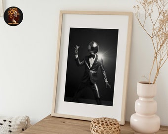 czarno-biały plakat w stylu lat 70. estetyczny wystrój pokoju, retro funky wall art dziwaczny wystrój domu, duża neutralna sztuka ścienna wystrój mieszkania
