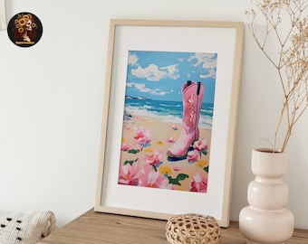 Küsten Cowgirl Boot Druck, Beachy Pink Western Kunst (digitaler Download)