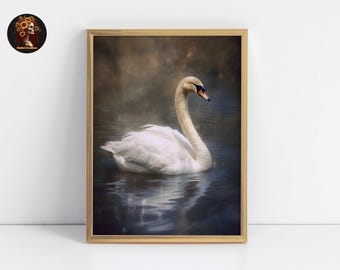 Swan Art Print | Vintage PRINTABLE Wall Art | Pastel Farmhouse Nursery Painting | Antique Swan Wall Art |