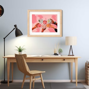 Pink Cheers Art: Retro Bar Cart Decor Cocktail Print and - Etsy