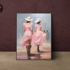 Preppy Room Decor: Cowgirl Boot Print. Retro Blue Painting and Maximalist Wall Art. Trendy Apartment Art & Downloadable Girly Western Print.