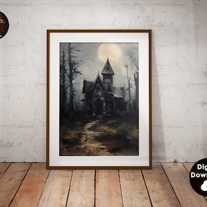 Halloween Vintage Print Haunted House Wall Art Dark Academia Print Spooky House Printable Art Digital Download Art Print Halloween Poster
