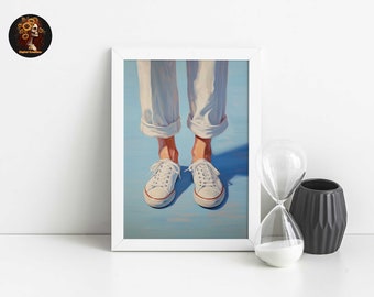 Preppy Blue Retro Art Print: White Shoes, Grandmillennial Dorm Decor (Digital Download)
