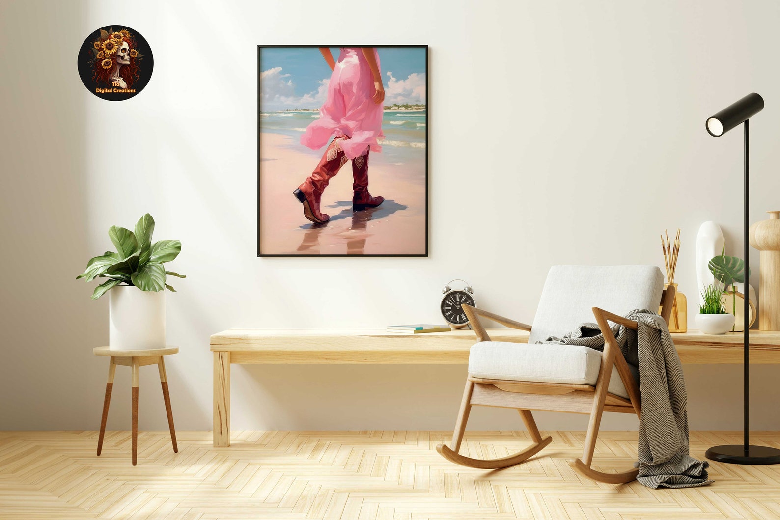 retro cowgirl art prints - set of 3 - digital download... Coastal Cowgirl Print: Pink Dress, Cowboy Boots, Beach Scene (digital ...
