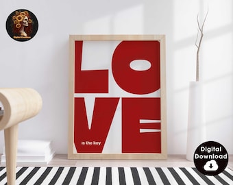 Love Poster 70s Wall Print Preppy Poster Trendy Wall Red Retro Print Love Art Maximalist Poster Trendy Typography Wall Art Trippy Wall Art