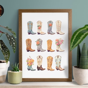 Colorful Cowboy Boot Poster, Eclectic Western Wall Art, Boho Wall Art Decor, Boho Western, Cowboy Print, Vintage Western Print, Retro Cowboy