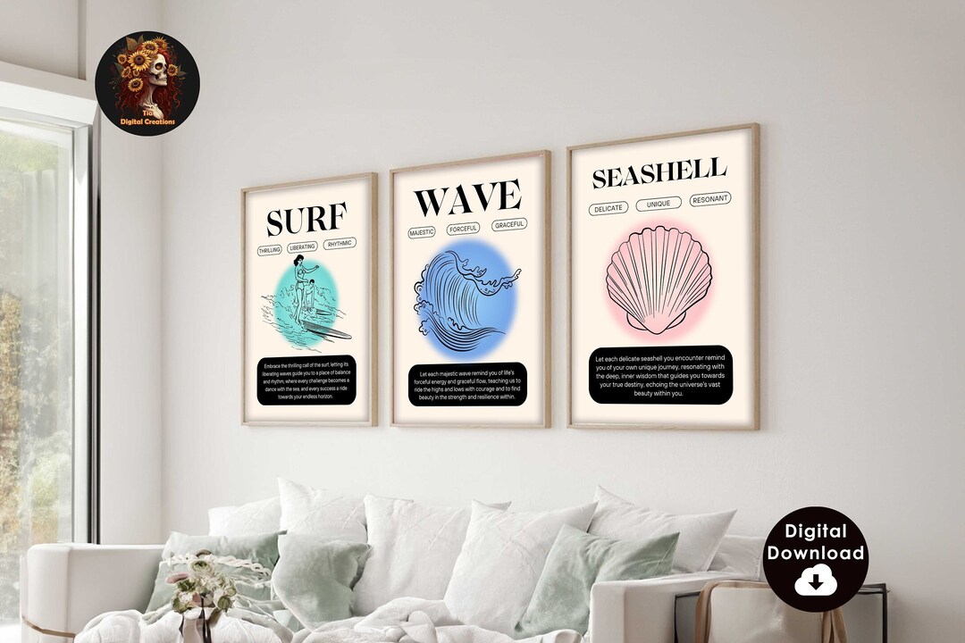 Beach House Decor 3 Piece Wall Art | Surf Art Print, Ocean Home Decor ...