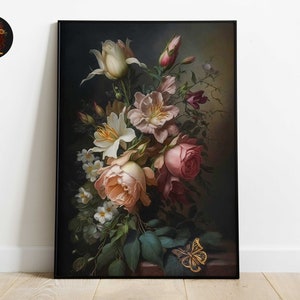 Dark Botanical Prints | Vintage Moody Cottagecore Florals Printable Gallery Wall Art | Dark Academia Aesthetic | Digital Download