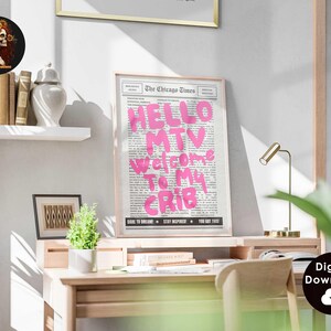 Hi MTV Crib print, trendy 70's wall art, retro newspaper print
