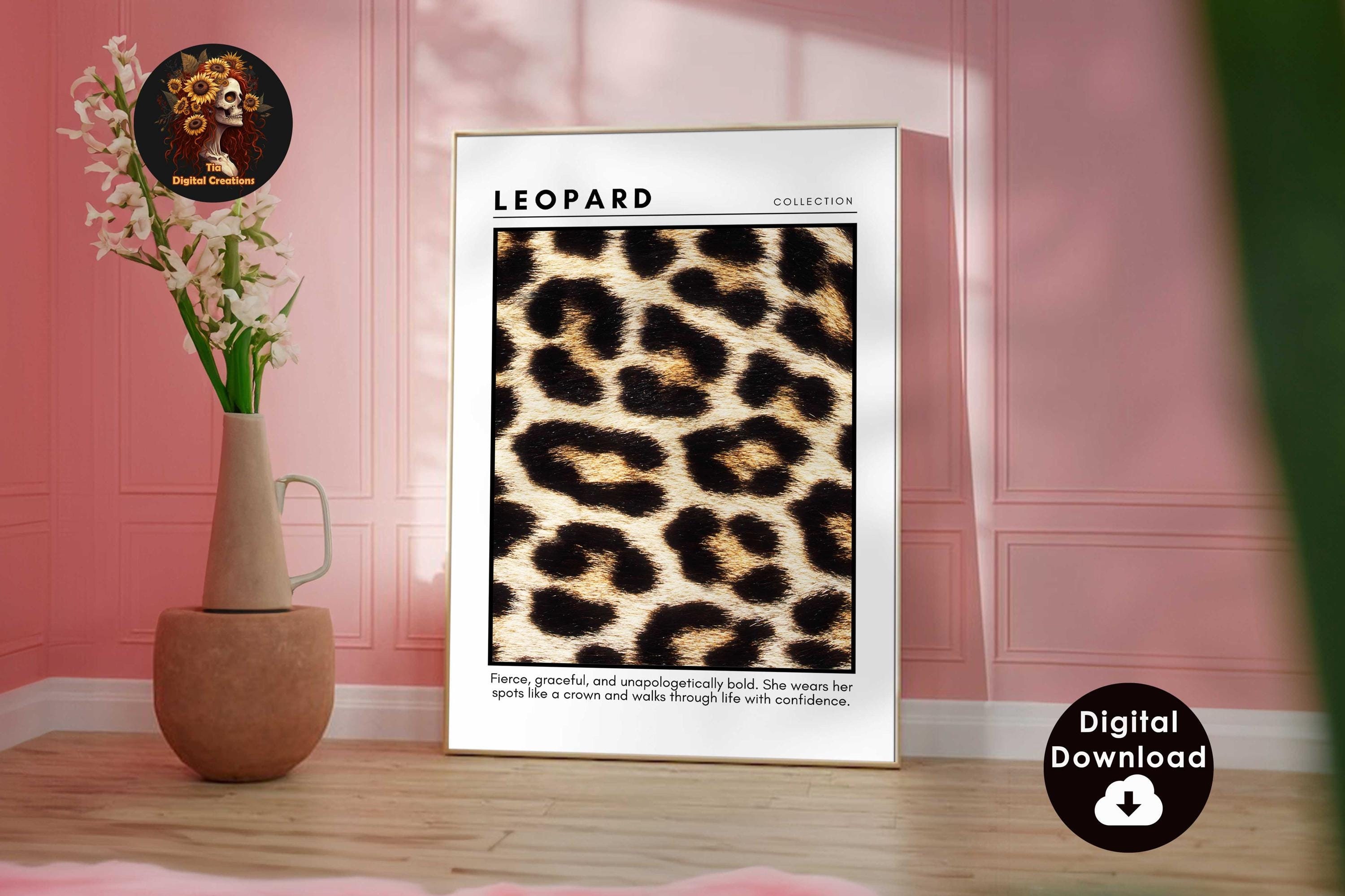 Leopard Wall Art, Leopard Pattern Poster, Preppy Typography Above Bed Bedroom Wall Decor, Aesthetic Trendy Photography Definition Print