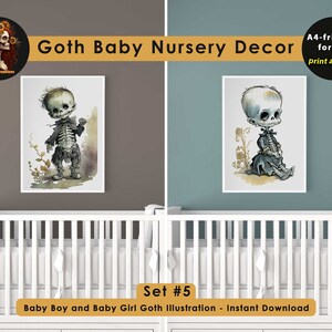 Gothic Nursery Decor. Baby Boy and Baby Girl Goth Illustration Digital ...