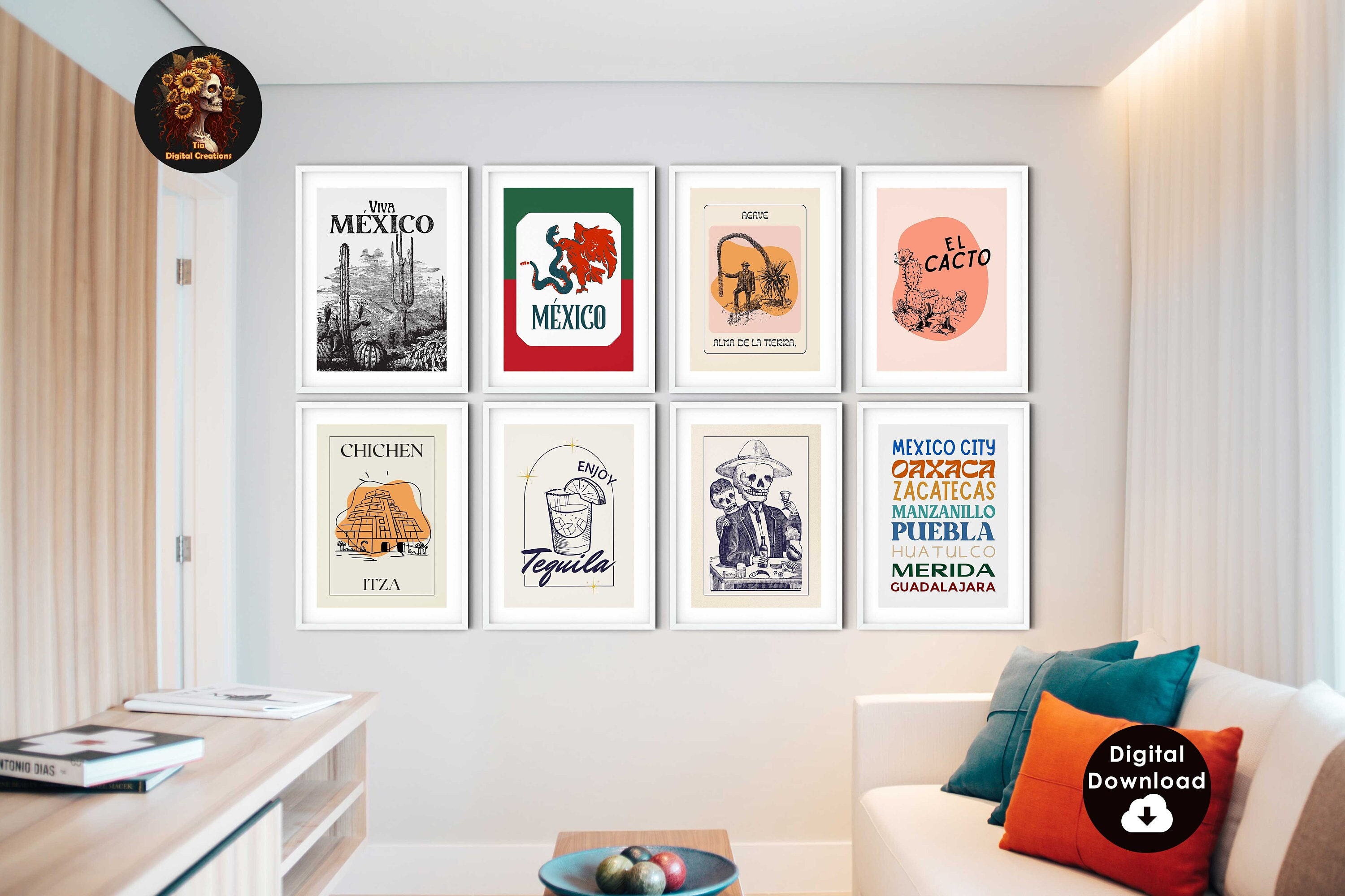 Vintage Mexican Prints Retro Mexico Wall Art Trendy Mexico Art Prints Mexican Decor Mexico Travel Posters Digital Download Set of 8