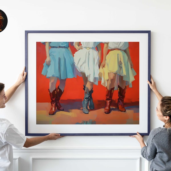 Red Apartment Print: Cowgirl Boot Art. Western Dorm Decor, Trendy Red Prints. 8x10 11x14 16x20 Set & Retro Aesthetic. Downloadable Print.