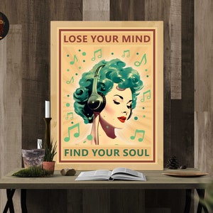 Lose Your Mind Find Your Soul Vintage Poster, Lose Your Mind Print, Vintage Music-Inspired Wall Art, Retro Poster Print, Sage Green DOWNLOAD