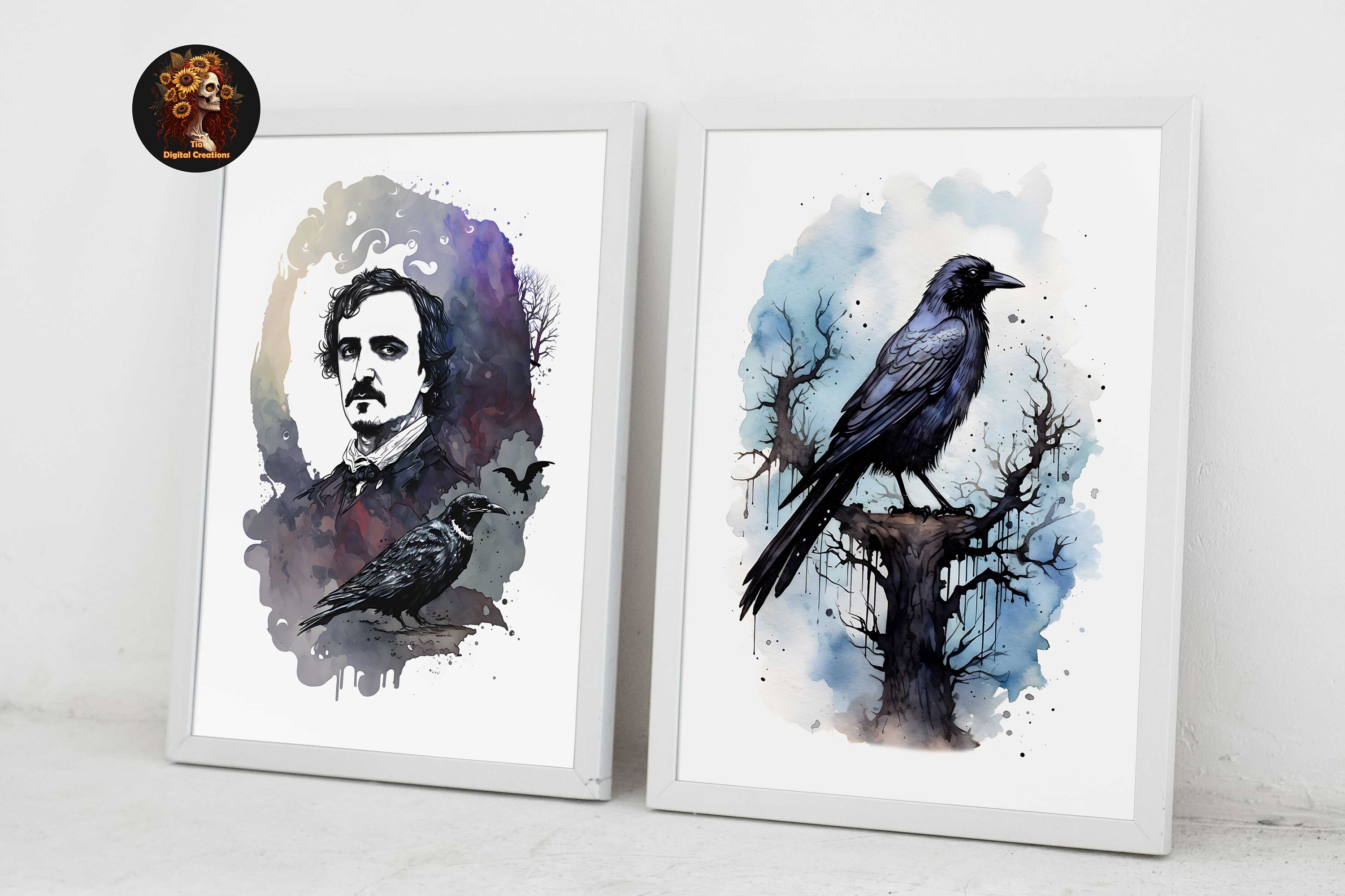 Edgar Allan Poe & Raven Art. Dark Academia Decor Watercolor - Etsy