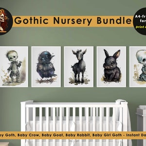 Gothic Nursery Decor | Witchy Black Room Decor | Goth Prints Set of 5 ...